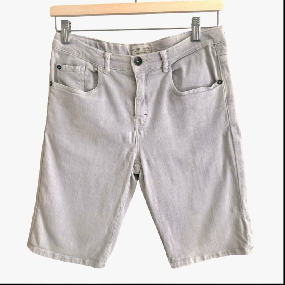 ZARA Kids Grey Denim Long Shorts Adjustable Waist Cotton Stretch 5 Pocket 13/14Y